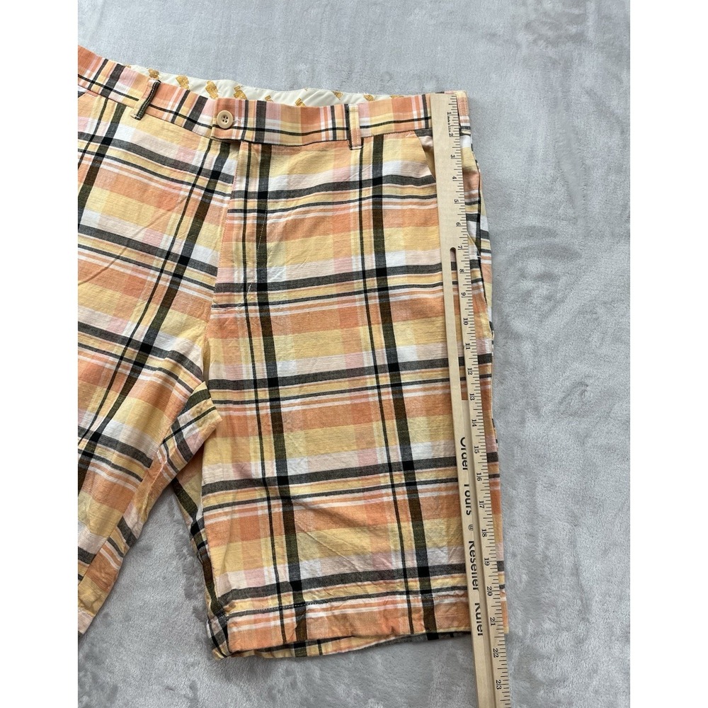 LoudMouth Golf Shorts Men 38 Orange Plaid Flat Front 10'' Inseam Breathable - Picture 8 of 16